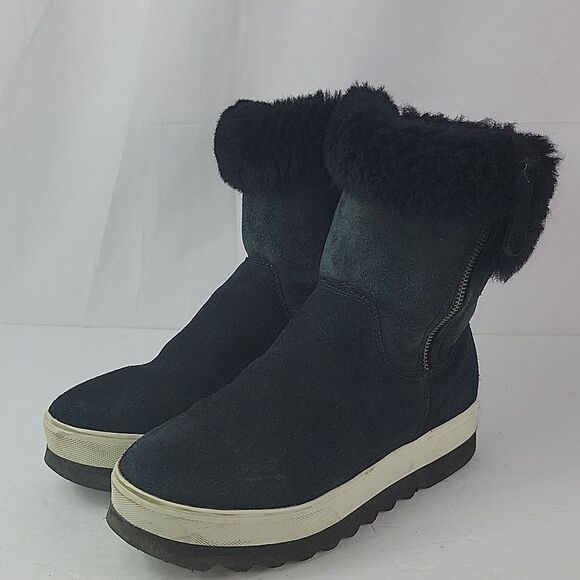 Cougar Shearling Vera Waterproof Platform Chelsea Black Suede Women's Boots - Picture 7 of 15